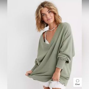 Sage green Aerie v neck sweatshirt